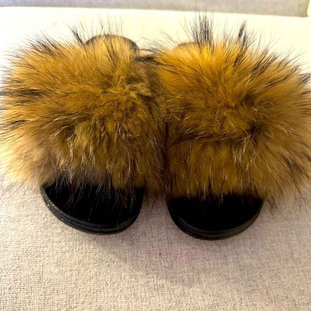 Faux Fur Slides in Black and Brown